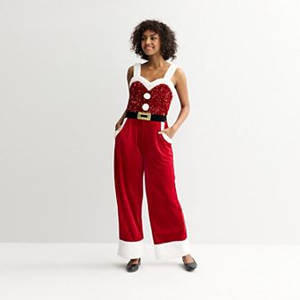 Juniors' Born Famous Sequin Santa Jumpsuit