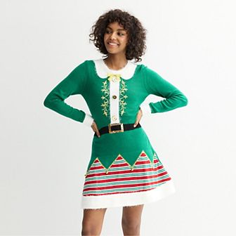 Juniors' Born Famous Long Sleeve Holiday Sweater Dress