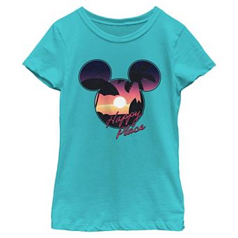 Disney's Mickey Mouse Tropical Ears Happy Place Girls 7-16 Graphic Tee