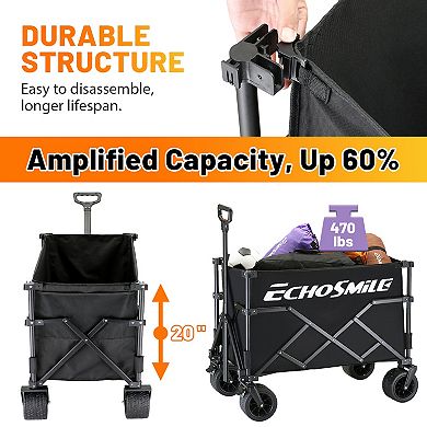 EchoSmile 6.85 cu. ft. Fabric Portable Garden Cart with Adjustable Rolling Wheels in Black
