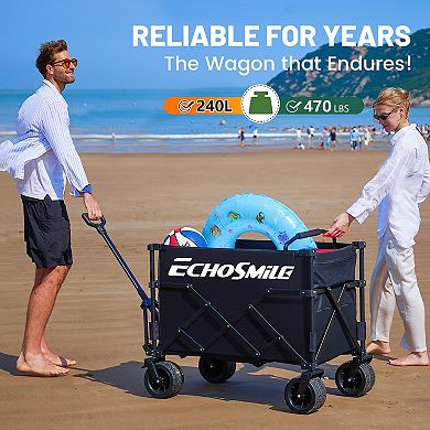 EchoSmile 6.85 cu. ft. Fabric Portable Garden Cart with Adjustable Rolling Wheels in Black