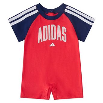Baby Boy adidas Short Sleeve 3-Stripe Raglan Coverall