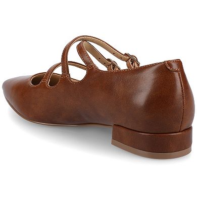 Journee Gretel Women's Pointed Toe Block Heel Multistrap Ballet Flats