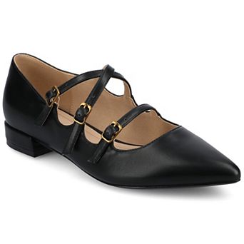 Journee Gretel Women's Pointed Toe Block Heel Multistrap Ballet Flats