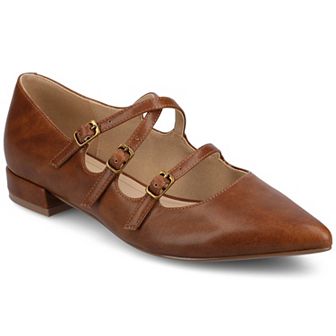 Journee Gretel Women's Pointed Toe Block Heel Multistrap Ballet Flats