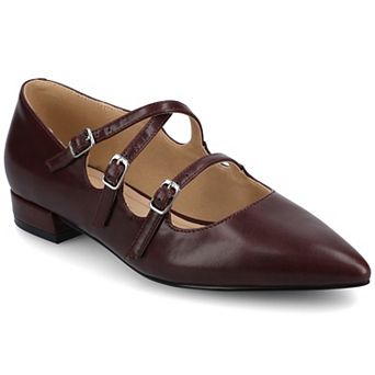 Journee Gretel Women's Pointed Toe Block Heel Multistrap Ballet Flats