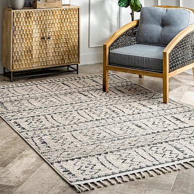 nuLOOM Akua Geometric Bands Tassel Area Rug