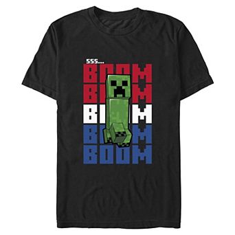 Men's Minecraft Creeper Boom Word Stack Americana Graphic Tee