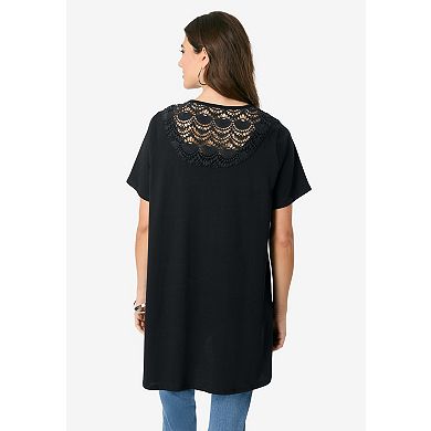 Roaman's Women's Plus Size Lace Back Swing Ultimate Tee