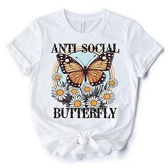 Anti Social Butterfly T-Shirt, Retro White and Natural Tee for Quirky and Independent Women