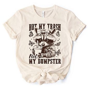 Not My Trash Not My Dumpster Cute Raccoon T-Shirt, White and Natural Vintage Coquette Bow Women Tee