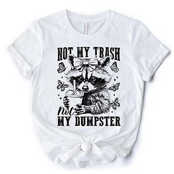 Not My Trash Not My Dumpster Cute Raccoon T-Shirt, White and Natural Vintage Coquette Bow Women Tee