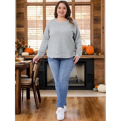 Plus Size Tops for Women Round Neck Long Sleeve Casual Pullover Blouses Waffle Tops Fall Shirts