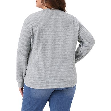 Plus Size Tops for Women Round Neck Long Sleeve Casual Pullover Blouses Waffle Tops Fall Shirts