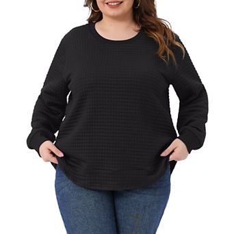 Plus Size Tops for Women Round Neck Long Sleeve Casual Pullover Blouses Waffle Tops Fall Shirts