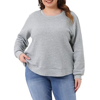 Plus Size Tops for Women Round Neck Long Sleeve Casual Pullover Blouses Waffle Tops Fall Shirts