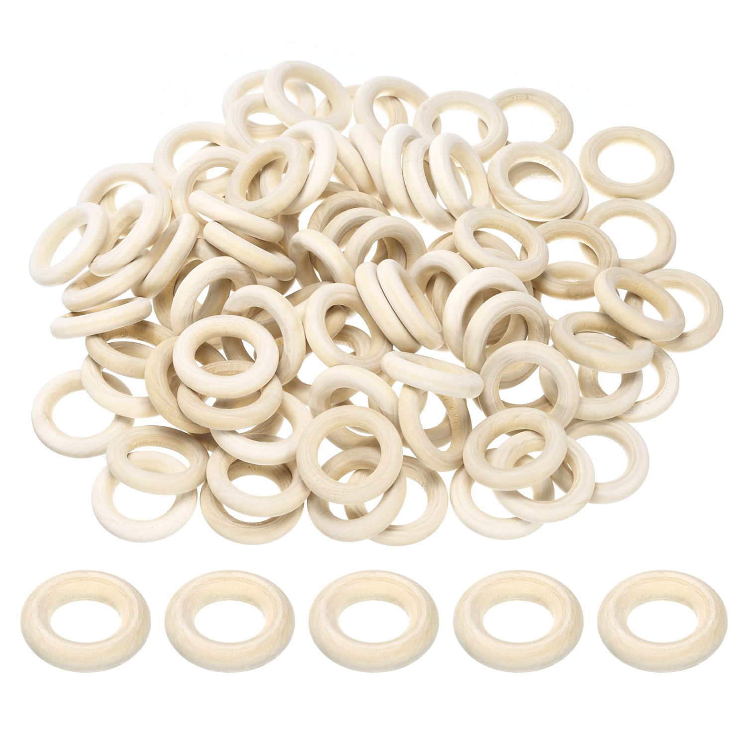 100-Pack 40mm Natural Wood Craft Rings - 1.6 Inch Unfinished Wooden Circles For DIY Jewelry & Crafts