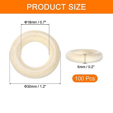 100 PCS 30mm /1.2in Natural Wood Craft Ring, Unfinished Solid Small Wooden Rings Circle