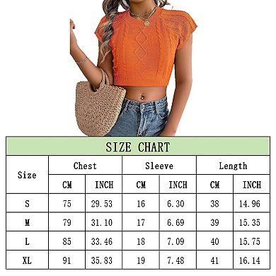 Women Spring and Summer Sweater Casual Short Sleeve Knitted Pullover Round Neck Top