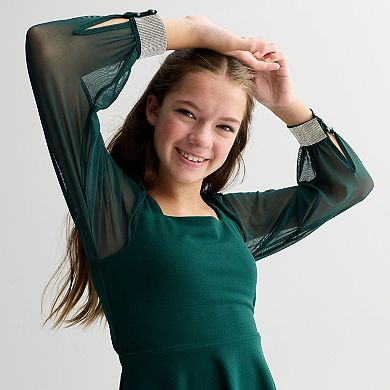 Girls 7-16 Speechless Mesh Sleeve Scuba Crepe Dress in Regular & Plus Size