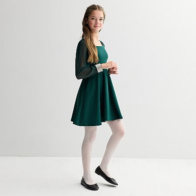 Girls 7-16 Speechless Mesh Sleeve Scuba Crepe Dress in Regular & Plus Size