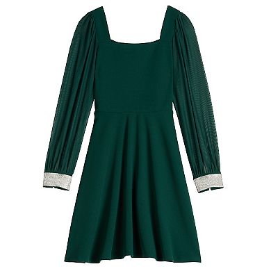Girls 7-16 Speechless Mesh Sleeve Scuba Crepe Dress in Regular & Plus Size