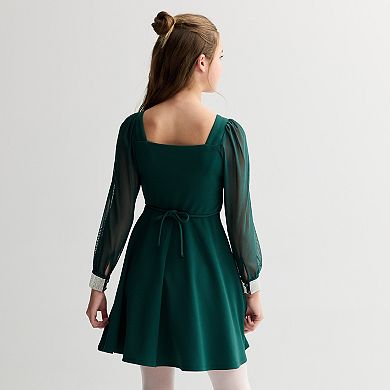 Girls 7-16 Speechless Mesh Sleeve Scuba Crepe Dress in Regular & Plus Size