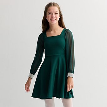 Girls 7-16 Speechless Mesh Sleeve Scuba Crepe Dress in Regular & Plus Size