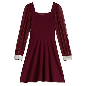 Girls 7-16 Speechless Mesh Sleeve Scuba Crepe Dress in Regular & Plus Size