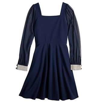 Girls 7-16 Speechless Mesh Sleeve Scuba Crepe Dress in Regular & Plus Size