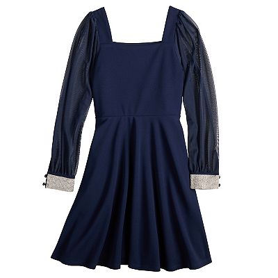 Girls 7-16 Speechless Mesh Sleeve Scuba Crepe Dress in Regular & Plus size, Girl's, Size: Large, Black