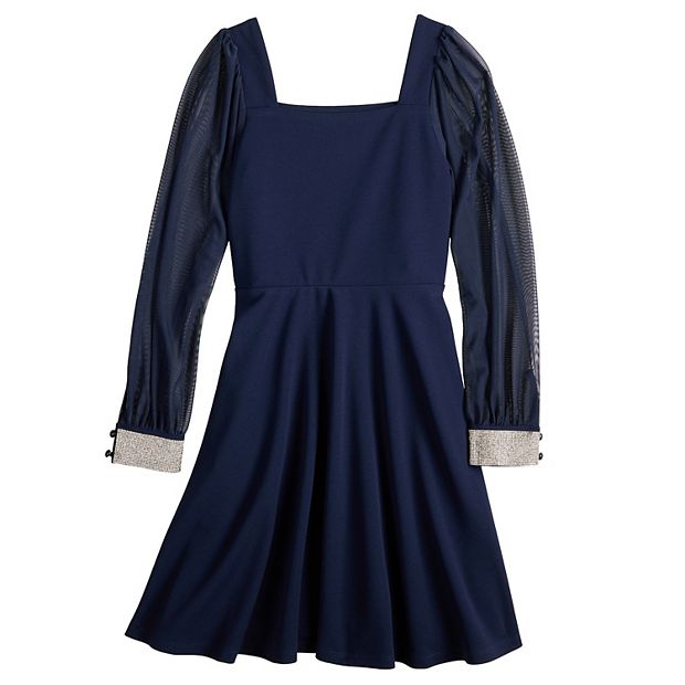 Girls 7-16 Speechless Mesh Sleeve Scuba Crepe Dress in Regular & Plus Size, Girl's, Size: Large, Black