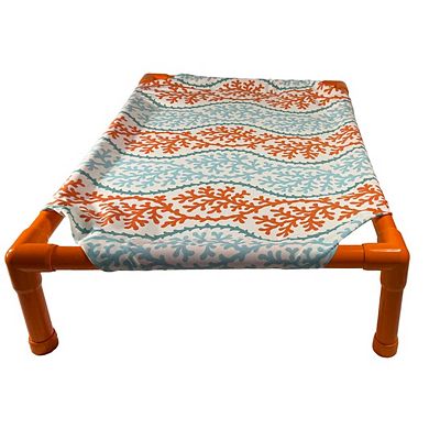 Truman + Teddy (Coral Splendor) Easy-to-clean Handcrafted Elevated, Cot-Style Dog Bed 
