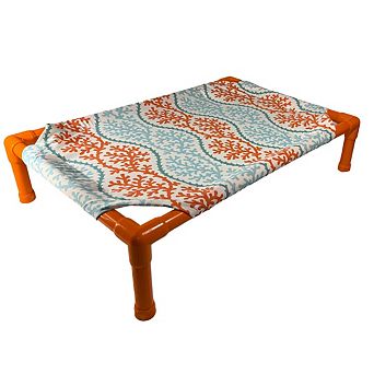 Truman + Teddy (Coral Splendor) Easy-to-clean Handcrafted Elevated, Cot-Style Dog Bed
