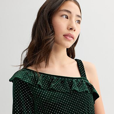 Girls 7-16 eyeshadow Glitter Dot Velvet Jumpsuit