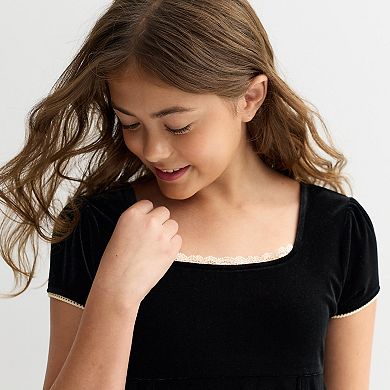 Girls 7-16 eyeshadow Short Sleeve Velvet Empire Dress