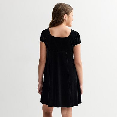Girls 7-16 eyeshadow Short Sleeve Velvet Empire Dress