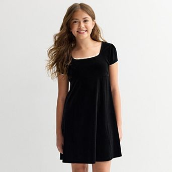 Girls 7-16 eyeshadow Short Sleeve Velvet Empire Dress