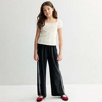 Girls 7-16 eyeshadow Velvet Top & Sequin Side Stripe Pant Set