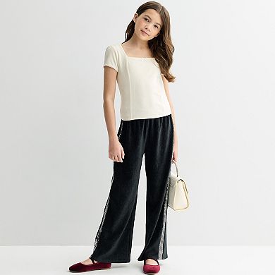 Girls 7-16 eyeshadow Velvet Top & Sequin Side Stripe Pant Set