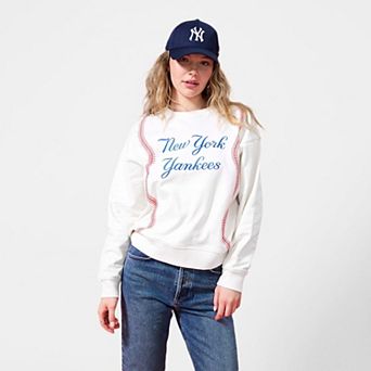 Women's Terez Cream New York Yankees Baseball Stitch Pullover Sweatshirt
