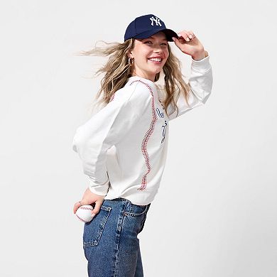Women's Terez Cream New York Yankees Baseball Stitch Pullover Sweatshirt