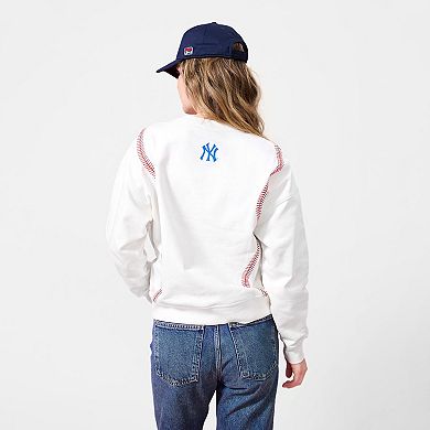 Women's Terez Cream New York Yankees Baseball Stitch Pullover Sweatshirt