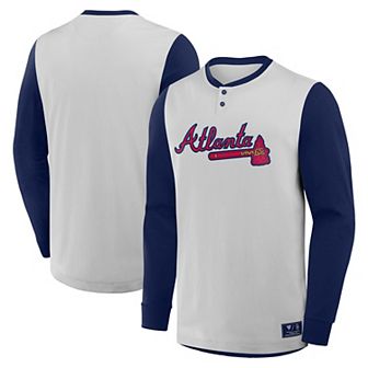 Men's Fanatics Gray/Navy Atlanta Braves Clubhouse Long Sleeve Henley Shirt