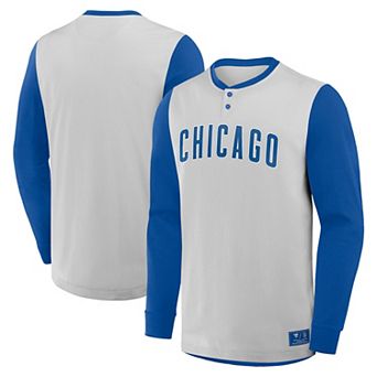 Men's Fanatics Gray/Royal Chicago Cubs Clubhouse Long Sleeve Henley Shirt