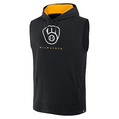 Men's Fanatics Black Milwaukee Brewers Fire Speed Sleeveless Pullover Hoodie
