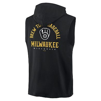 Men's Fanatics Black Milwaukee Brewers Fire Speed Sleeveless Pullover Hoodie