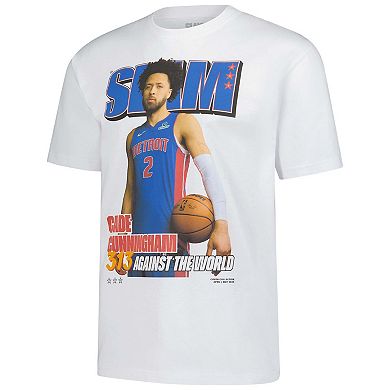 Unisex SLAM Cade Cunningham White Detroit Pistons April/May 2025 Cover Graphic T-Shirt
