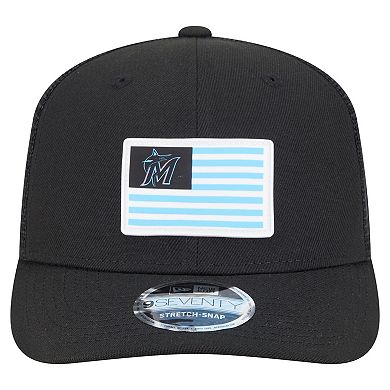 Men's New Era Black Miami Marlins Flag 9SEVENTY Stretch-Snap Hat