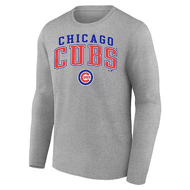 Men's Fanatics Heather Gray Chicago Cubs Iconic Logo Long Sleeve T-Shirt